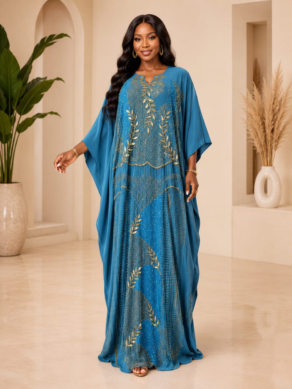 Azure Gold Luxe Embellished Kaftan